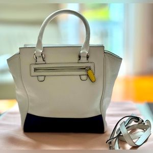 White and navy blue Coach leather bag